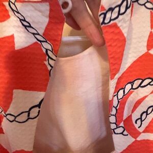 Lilly Pulitzer Coral, Navy & White Backless Rope-Print Dress